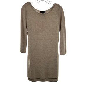 WHBM Women's Ribbed Pullover Tunic Sweater 3/4 Sleeve Tan Size Large